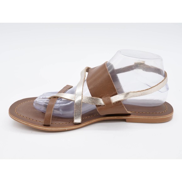 Lane Bryant Sandals Womens 10 Wide Brown Leather Slingback Flat Heel Toe Ring - Picture 5 of 12
